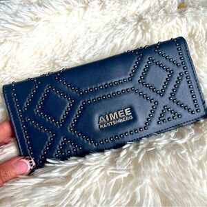 Aimee Kestenberg 100% Genuine Leather Wallet Navy Blue Studded NWT